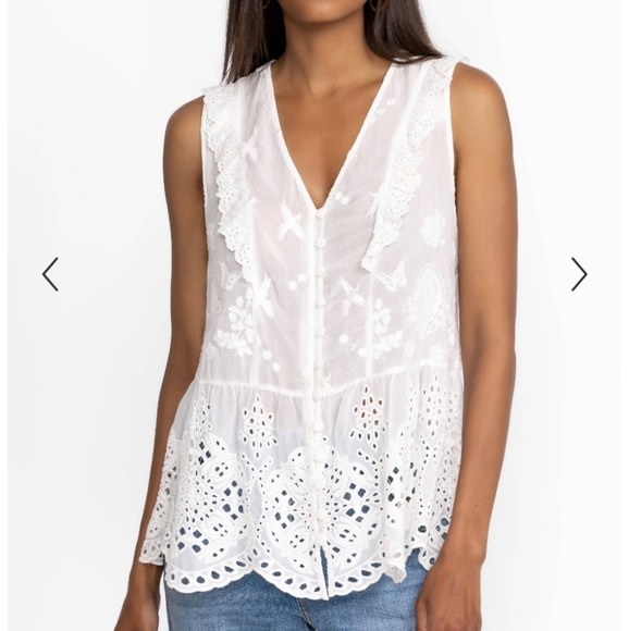 Johnny Was White Sleeveless Embroidered Top - Picture 4 of 7